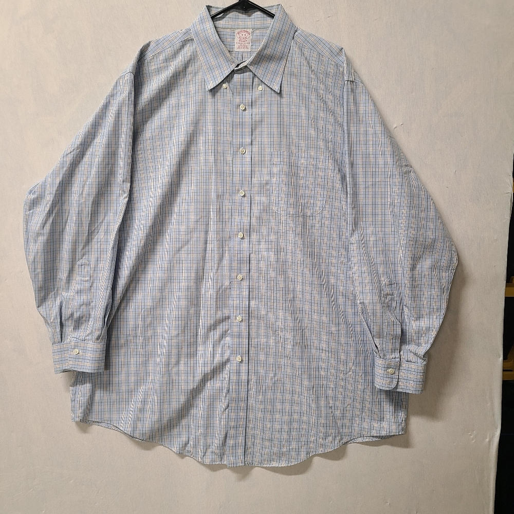 Brooks Brothers Mens Gray Brown Multicolor Plaid  Shirt Cotton Long Sleeve 18-38